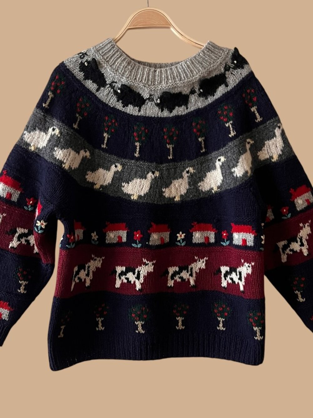 Vintage Wool Farm Animal Sweater, Size Medium